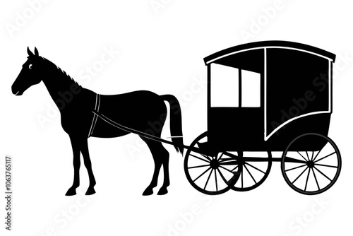 Amish buggy pulled by horse silhouette vector illustration 