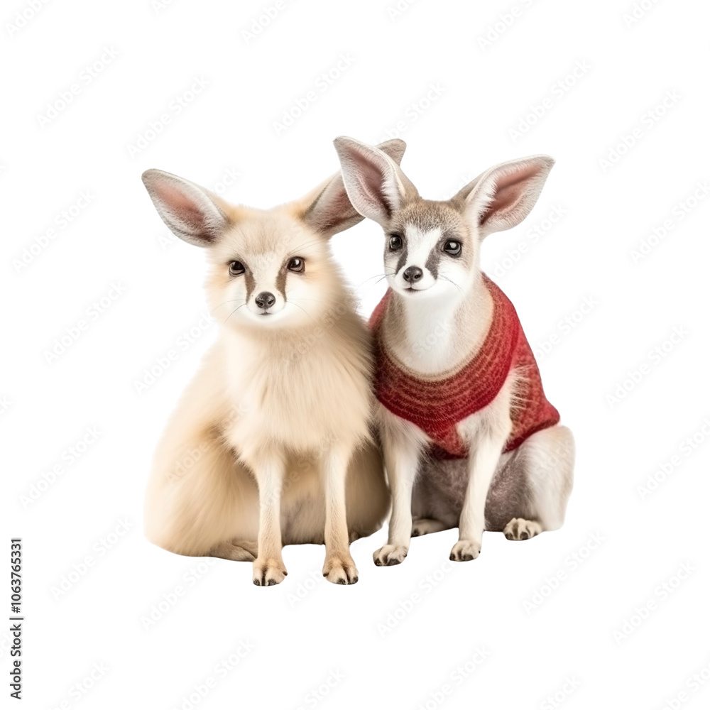 Fennec Fox and Dik-Dik Wearing Red Knit Sweaters Fennec Fox and Dik-Dik Wearing Red Knit Sweaters