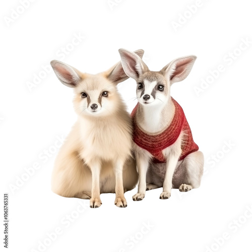 Fennec Fox and Dik-Dik Wearing Red Knit Sweaters