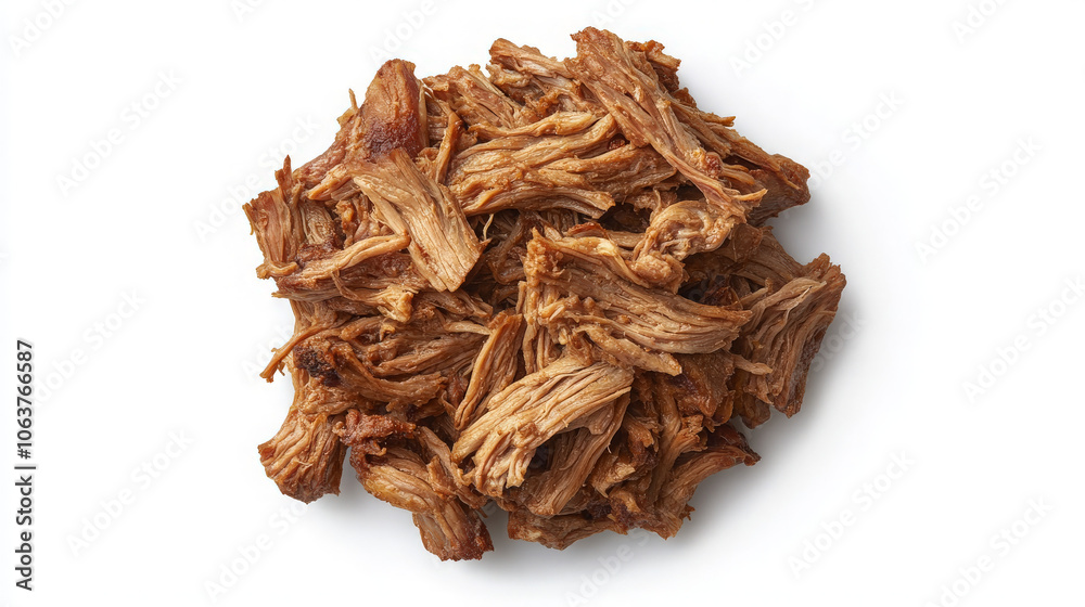 Shredded meat pile, likely used for sandwiches or tacos. Shredded meat pile, likely used for sandwiches or tacos.