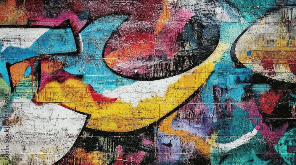Vibrant and colorful abstract graffiti art on a brick wall, representing creativity, urban expression, and street culture. Vibrant and colorful abstract graffiti art on a brick wall, representing creativity, urban expression, and street culture.