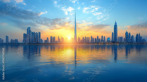 City Skyline Sunrise with R...