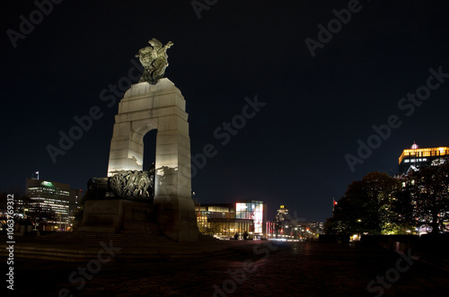 The National War Memorial at Night in Ottawa Ontario Canada