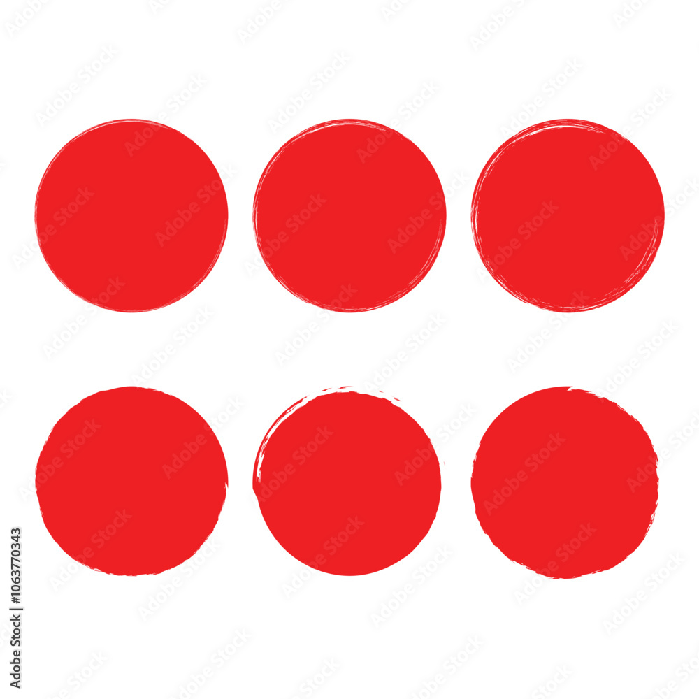 Set of red grunge round frames Paint Brush Stroke Circle Isolated on white background. Hand-drawn ink elements. Round. Circle grunge stamp set. Vector illustration. Eps file 24. Set of red grunge round frames Paint Brush Stroke Circle Isolated on white background. Hand-drawn ink elements. Round. Circle grunge stamp set. Vector illustration. Eps file 24.