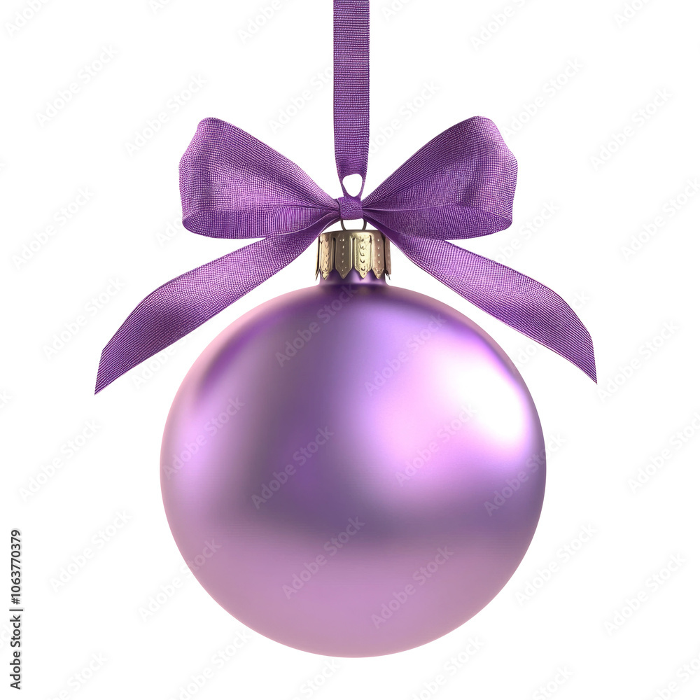purple Christmas ball with ribbon and a bow, isolated on background. Generative AI purple Christmas ball with ribbon and a bow, isolated on background. Generative AI