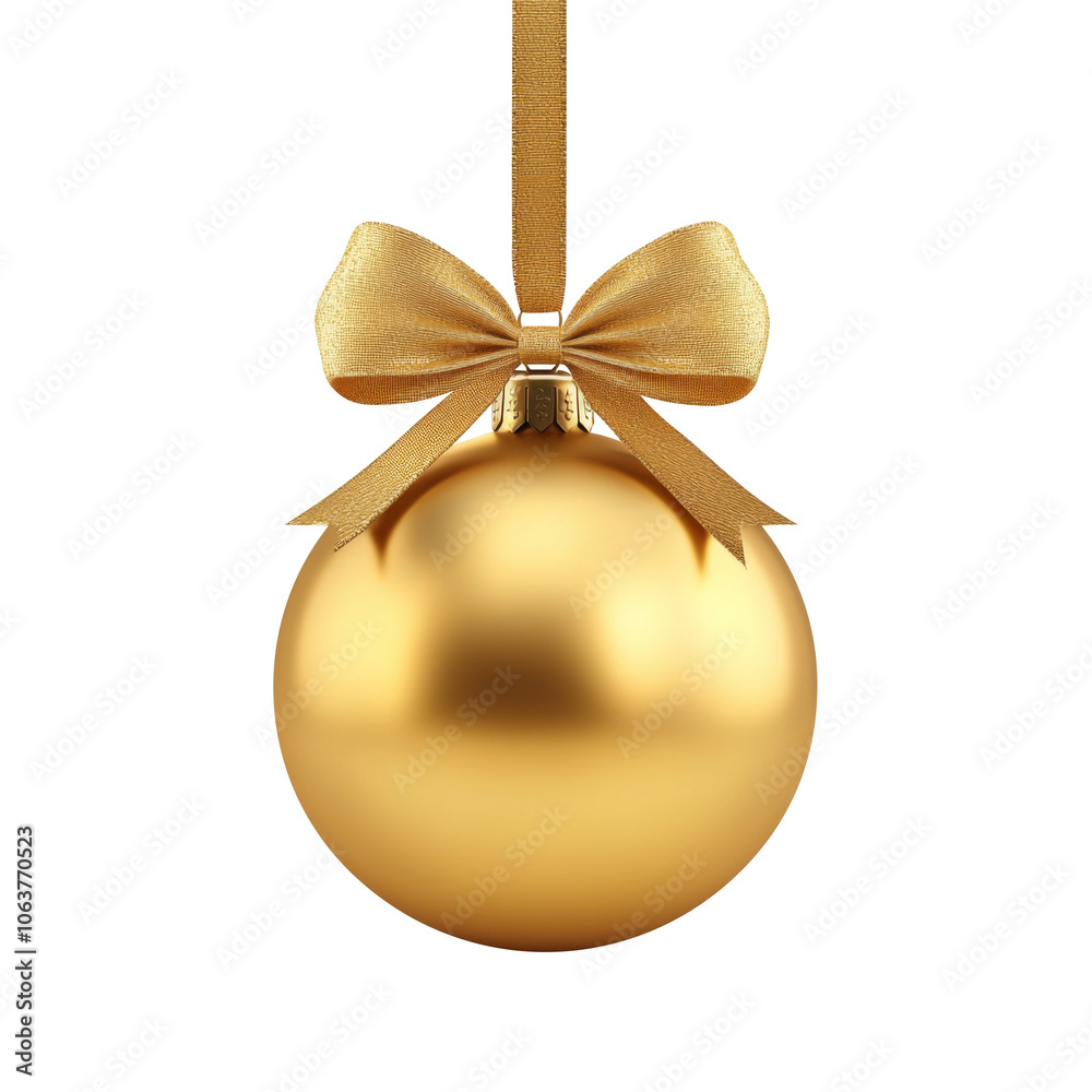 gold Christmas ball with ribbon and a bow, isolated on background. Generative AI gold Christmas ball with ribbon and a bow, isolated on background. Generative AI
