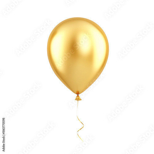 gold helium balloon. Birthday balloon flying for party and celebrations. Isolated on white background. Generative AI