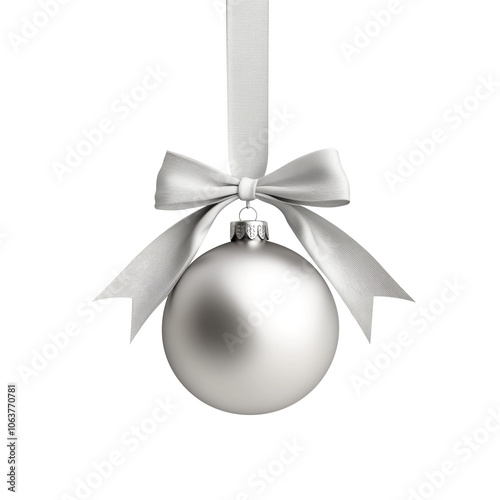 silver ribbon bow on a hanging round label on white background. Generative AI