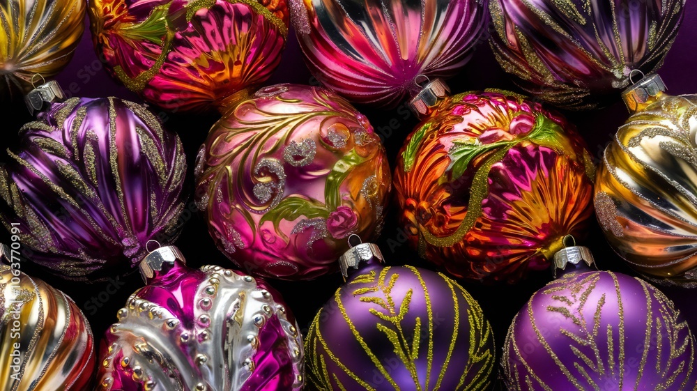 Festive Christmas Ornaments with Purple Gold and Pink Decorations Festive Christmas Ornaments with Purple Gold and Pink Decorations
