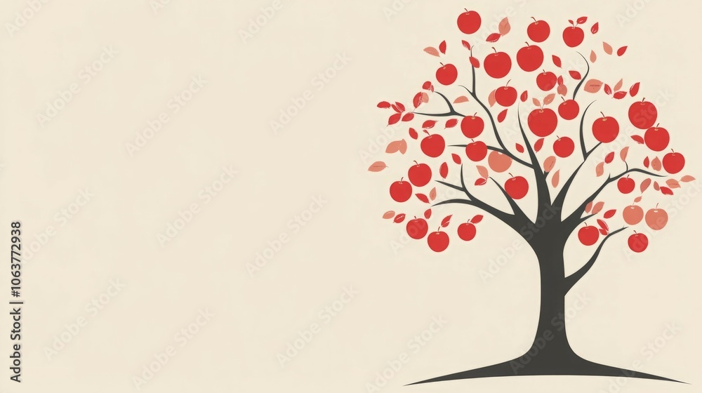 Artistic illustration of a tree with vibrant red apples against a light background. Artistic illustration of a tree with vibrant red apples against a light background.