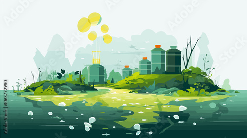 Illustration on the topic of environmental pollution. Water pollution.