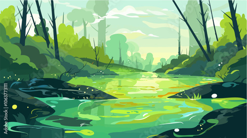 Illustration on the topic of environmental pollution. Water pollution.