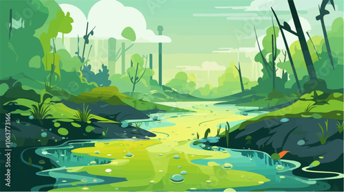 Illustration on the topic of environmental pollution. Water pollution.