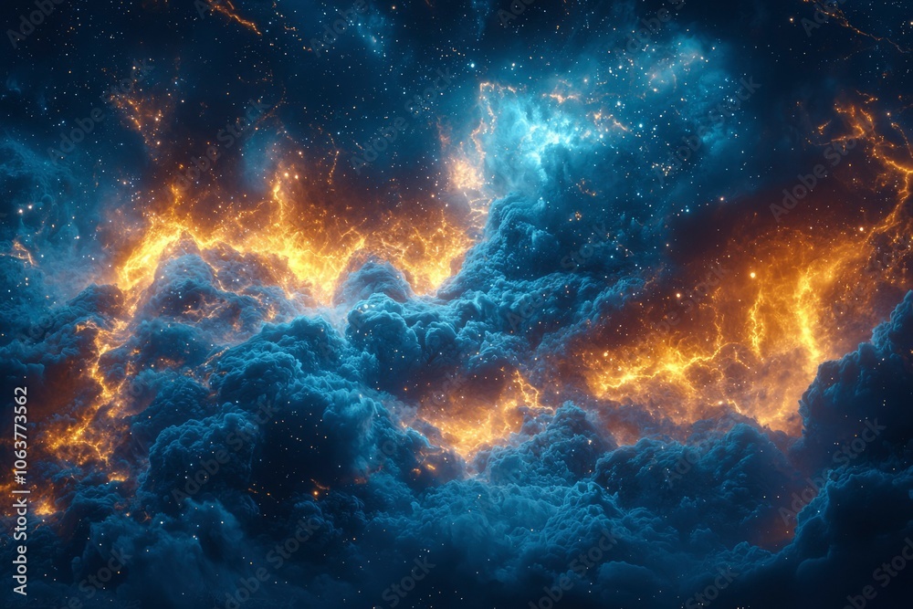 Cosmic Cloudscape with Golden and Blue Nebulae Cosmic Cloudscape with Golden and Blue Nebulae