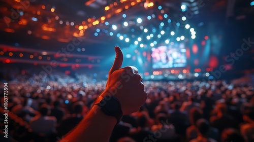 Hand Giving Thumbs Up Gesture at Event photo