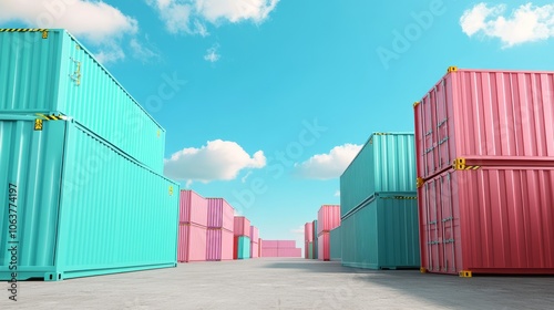 A vibrant image of rows of colorful shipping containers, representing international trade, logistics, and global commerce.