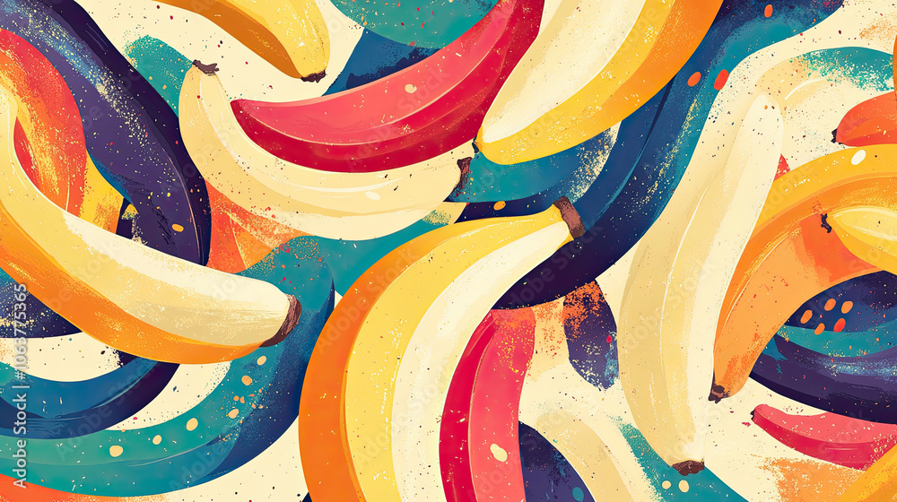 Colorful abstract background featuring sliced bananas with unique textures and playful arrangement Colorful abstract background featuring sliced bananas with unique textures and playful arrangement
