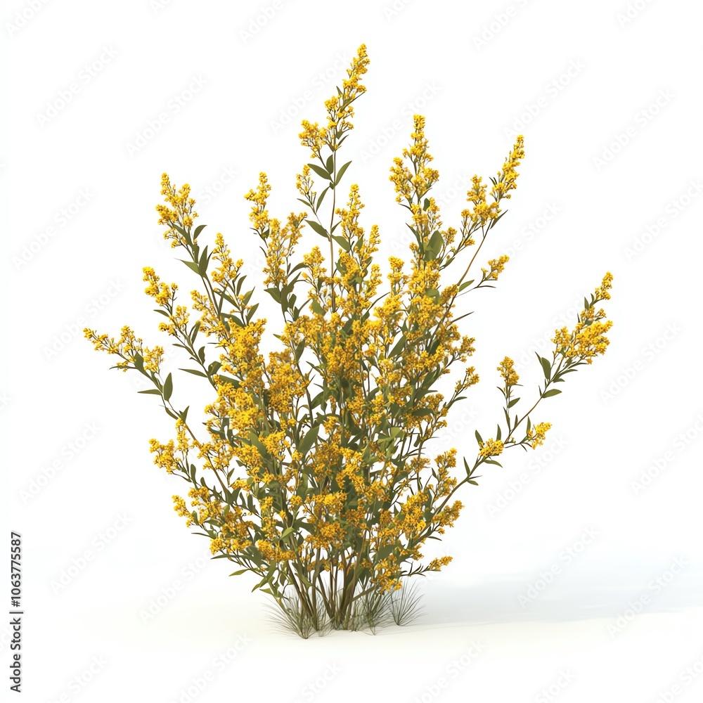Obraz premium A vibrant yellow flowering plant with slender branches and delicate blossoms, ideal for gardens and natural landscapes.