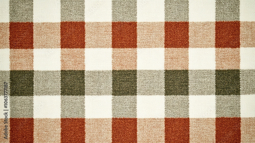 A textured fabric pattern with orange, green, and beige squares, ideal for backgrounds and textile design. A textured fabric pattern with orange, green, and beige squares, ideal for backgrounds and textile design.