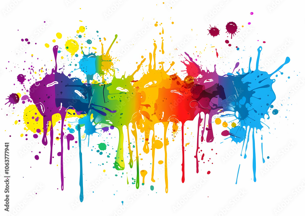 Fototapeta premium Colorful vector illustration of paint splashes on a white background, colorful ink splash, vector illustration, flat design, colorful vector art, colorful splatters