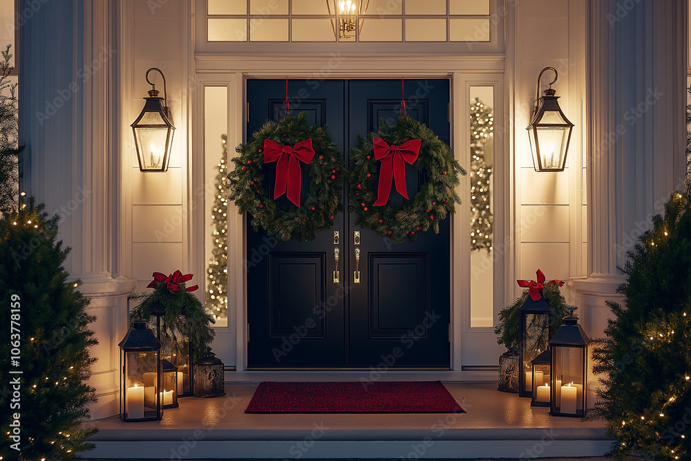 Beautiful and elegant front door entrance decoration at Christmas time Beautiful and elegant front door entrance decoration at Christmas time