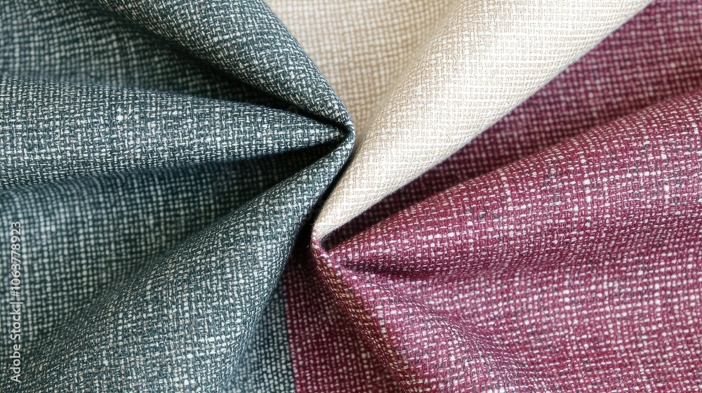 Close-up of textured fabric in green, cream, and maroon hues, showcasing unique patterns and softness.