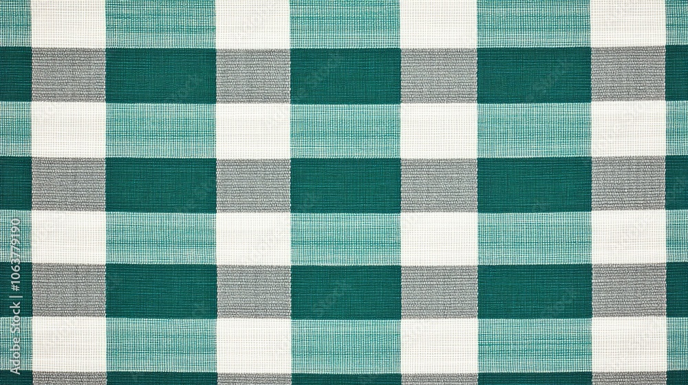 Colorful checked fabric pattern with green, white, and grey squares on a textured background. Colorful checked fabric pattern with green, white, and grey squares on a textured background.