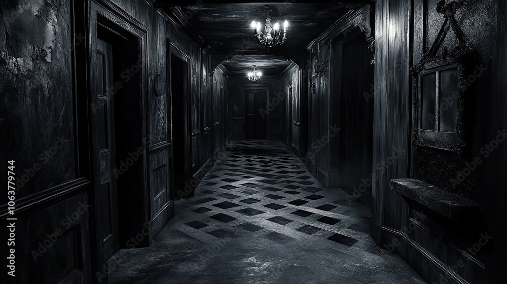 A haunted house maze, with narrow corridors, sudden scares, and eerie music guiding visitors through.