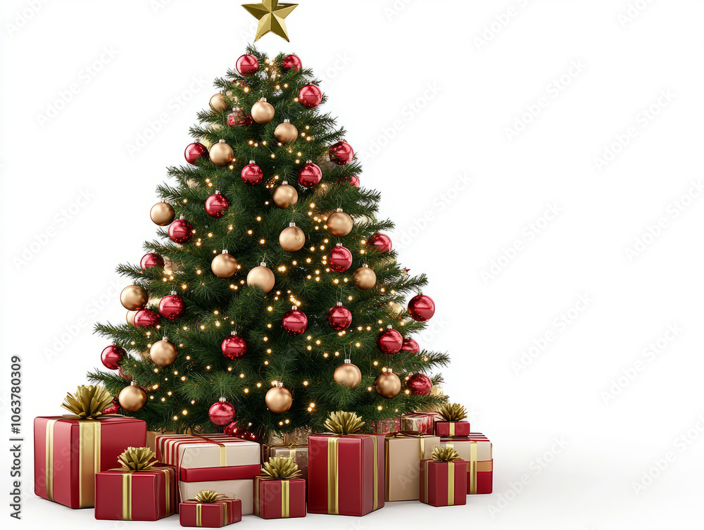 Christmas tree with gifts isolated on a white background, Christmas tree with gifts isolated on a white background,