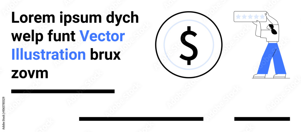 Person holding a review card, dollar sign symbol, and placeholder text. Ideal for business rating, financial services, customer feedback, marketing, product reviews, website development, and landing Person holding a review card, dollar sign symbol, and placeholder text. Ideal for business rating, financial services, customer feedback, marketing, product reviews, website development, and landing