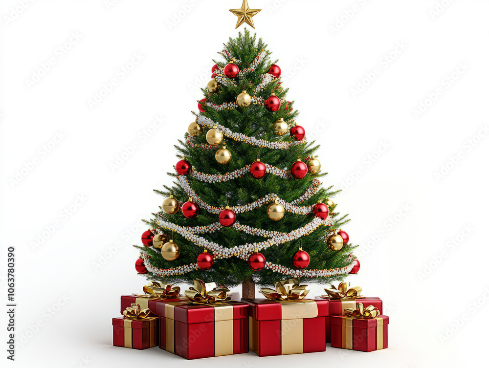 Christmas tree with gifts isolated on a white background,