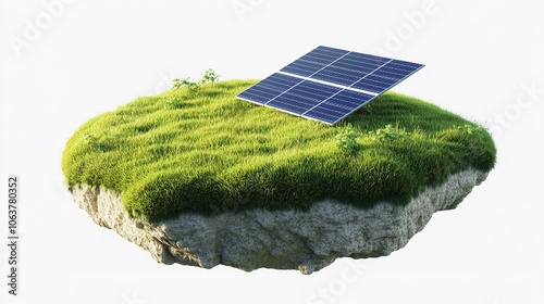 Floated green grass island with solar panel in the sky

 photo