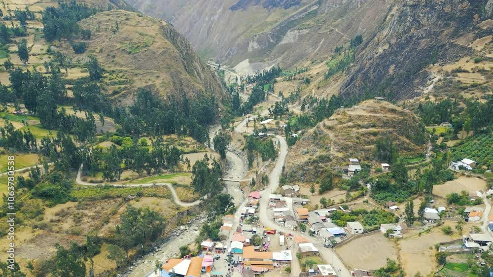 little town surrounded by nature in the peruvian puna with people celebrating in its small square little town surrounded by nature in the peruvian puna with people celebrating in its small square