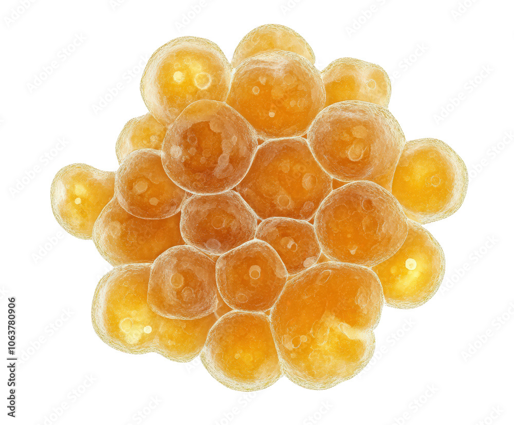 Close-up of golden fish roe, showcasing its unique texture and vibrant color on a white isolated background. Close-up of golden fish roe, showcasing its unique texture and vibrant color on a white isolated background.