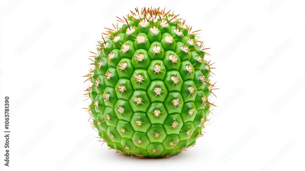 Green cactus with a unique hexagonal pattern on a white isolated background. Green cactus with a unique hexagonal pattern on a white isolated background.