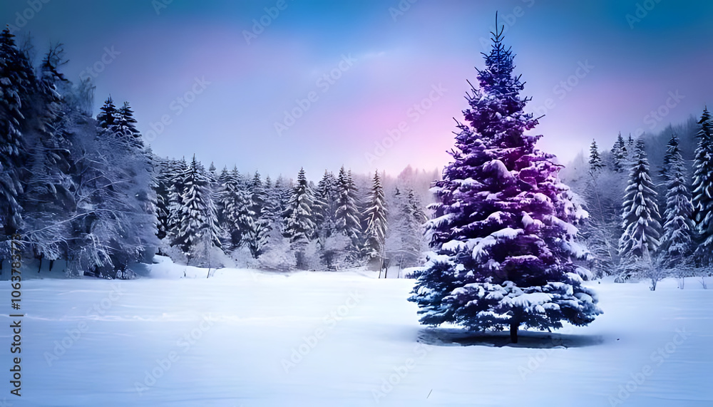 blue purple christmas tree stands alone white snowy background amidst natural serene winter wonderland scenery blue purple christmas tree stands alone white snowy background amidst natural serene winter wonderland scenery