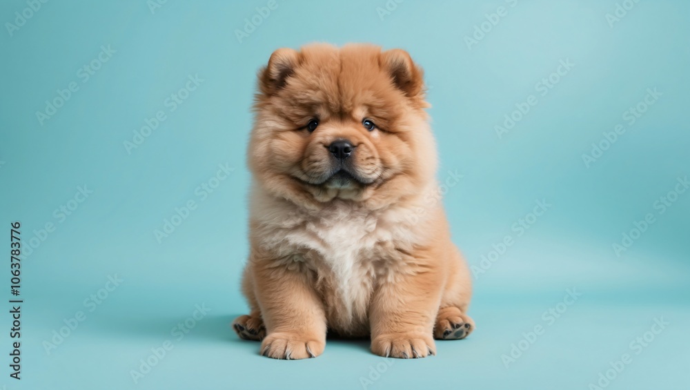 Adorable Chow Chow Puppy on Aqua Background Adorable Chow Chow Puppy on Aqua Background