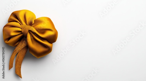 Golden Bow of Celebration: A delicate golden satin bow, tied with elegance and grace, evokes feelings of gift-giving, celebration, and special occasions. The bow's soft.