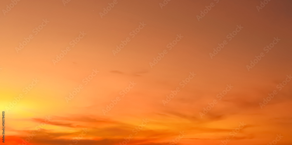 Obraz premium Sunset Sky Background,Sunrise cloud Orange,Yellow,Pink in morning Summer,Horizon sunny in Autumn,Nature landscape field in evening.Winter sunlight,Panoramic Spring sundown by Sea Beach