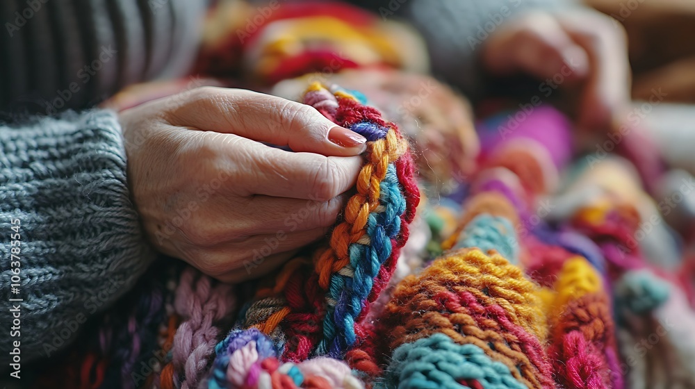 Close-Up of Hands Engaged in Intricate Knitting Art Close-Up of Hands Engaged in Intricate Knitting Art