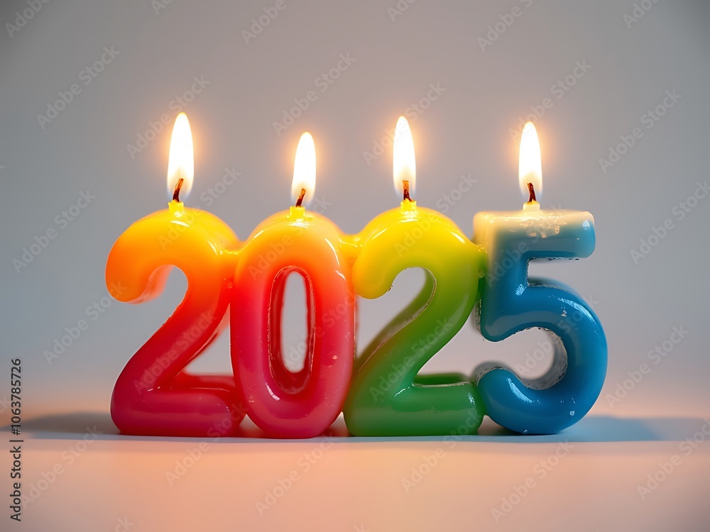 2025 in Candle Text on White Background, New Year Design Concept 2025 in Candle Text on White Background, New Year Design Concept