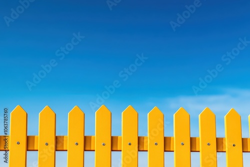 Vibrant Yellow Fence Against Clear Blue Sky