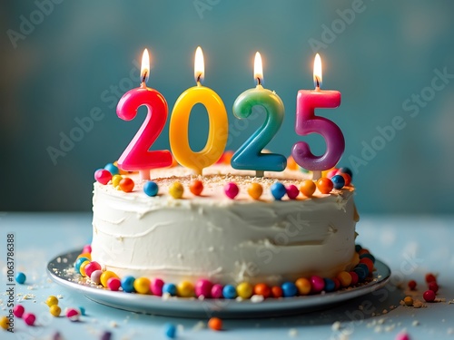 New Year Cake with 2025 Candles photo