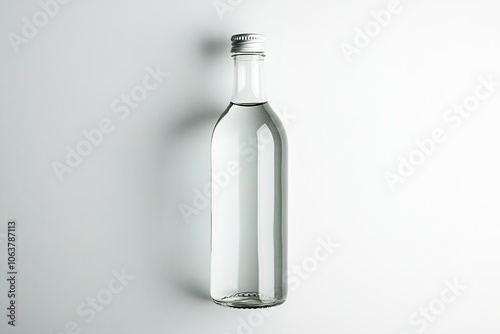 Minimalist clear glass bottle on white background