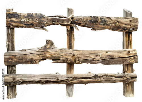 Rustic Wooden Fence in Natural Setting Isolated on transparent background