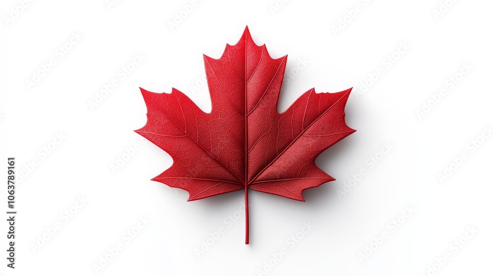 Canadian Maple Leaf: A vibrant, red maple leaf, the iconic symbol of Canada, stands alone against a clean background. Its intricate details and rich color evoke a sense of national pride.