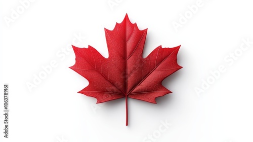 Obraz na płótnie Canadian Maple Leaf: A vibrant, red maple leaf, the iconic symbol of Canada, stands alone against a clean background. Its intricate details and rich color evoke a sense of national pride. w salonie