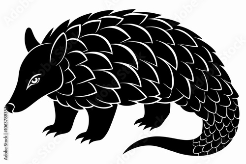 pangolin silhouette vector illustration, pangolin line art silhouette illustration, Linocut silhouette art illustration of pangolin, Pangolin animal silhouette vector art illustration.