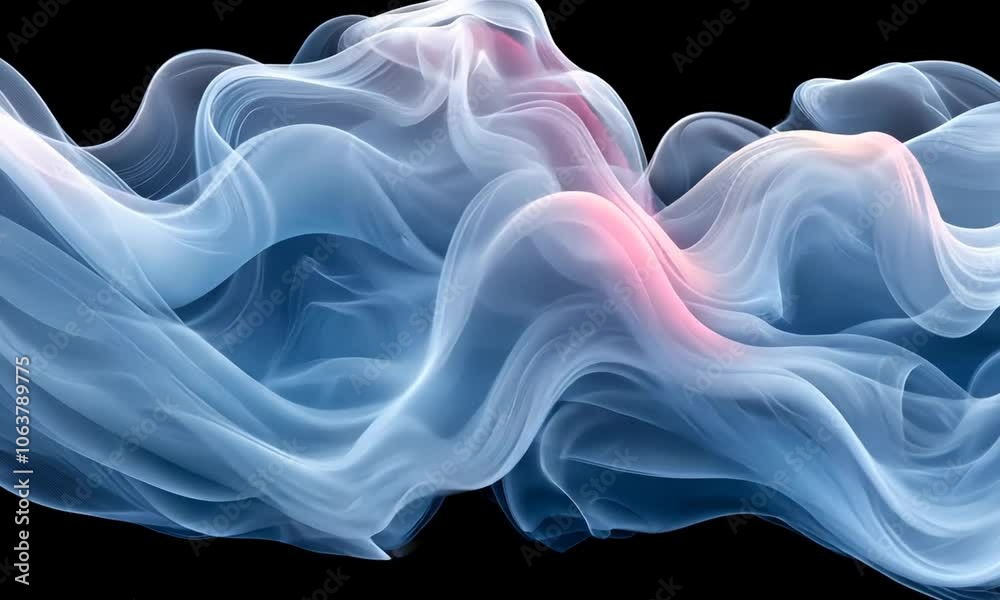 Ethereal blue waves of smoke flowing gracefully against a black backdrop. Ethereal blue waves of smoke flowing gracefully against a black backdrop.
