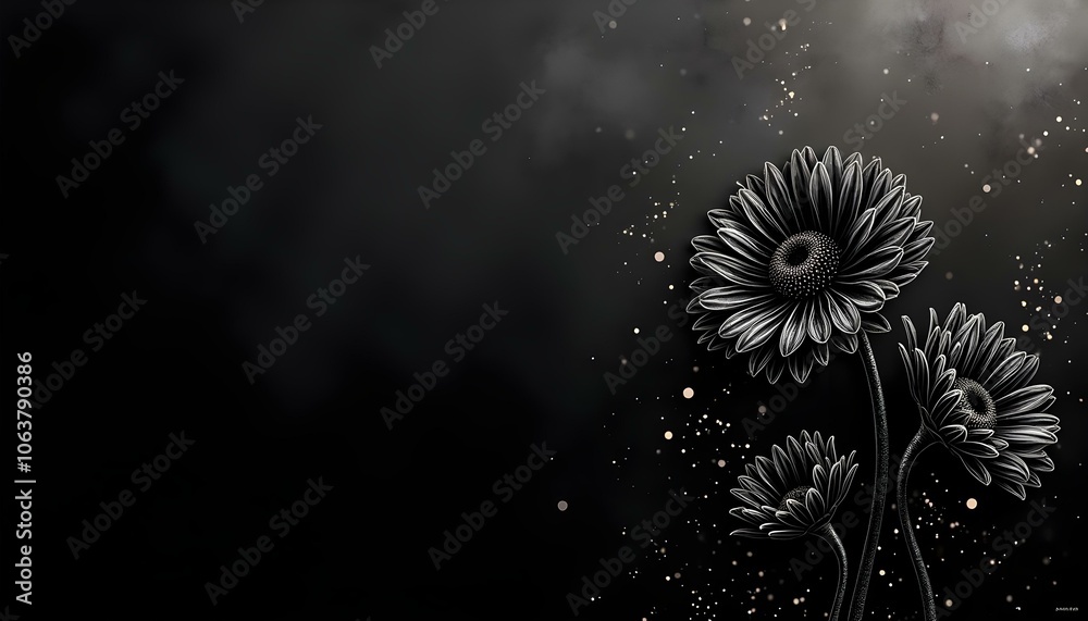 Obraz premium Elegant Gerbera Daisies in Monochrome Dark Background Art Print